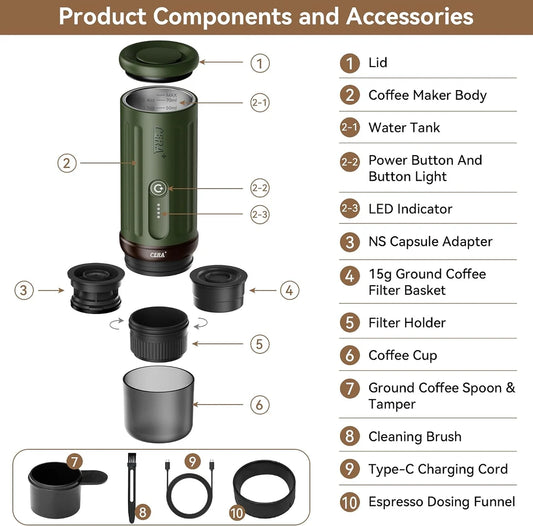 CERA+ Portable Self-Heating Espresso Machine