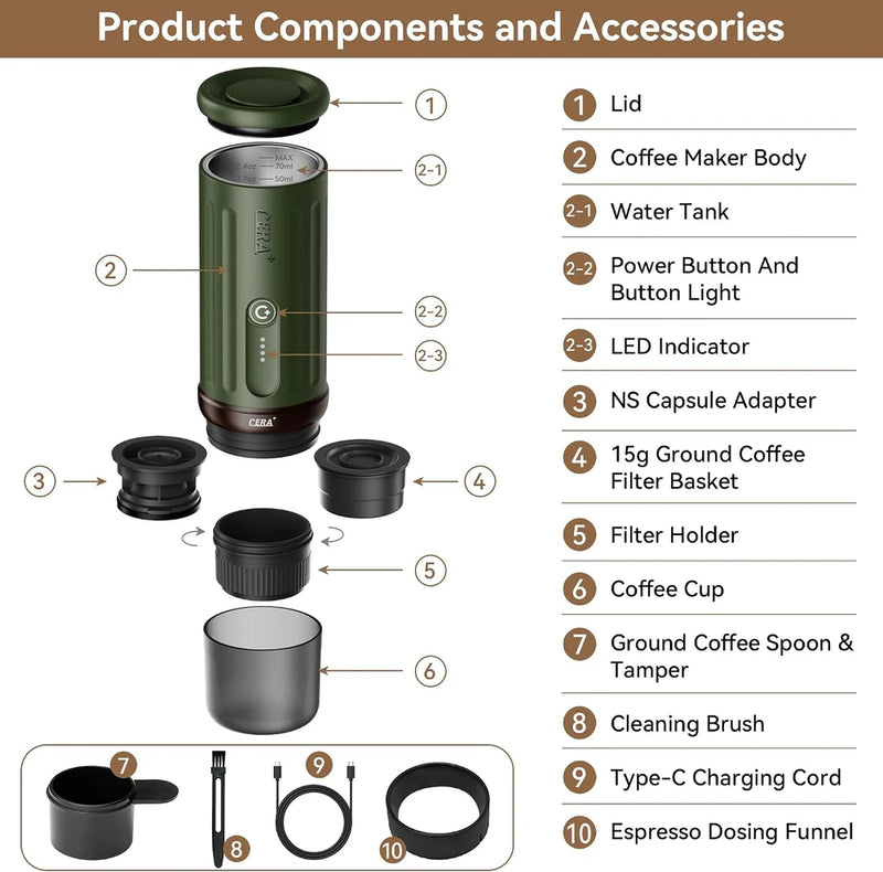 CERA+ Portable Self-Heating Espresso Machine