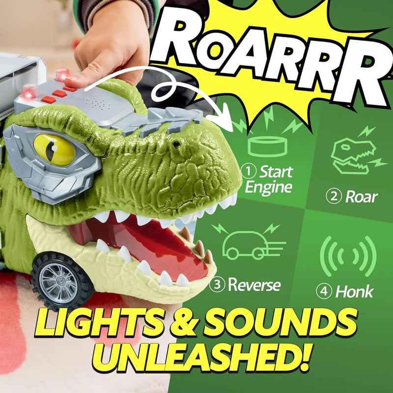 JOYIN Dinosaur Transport Truck with Pull Back Cars
